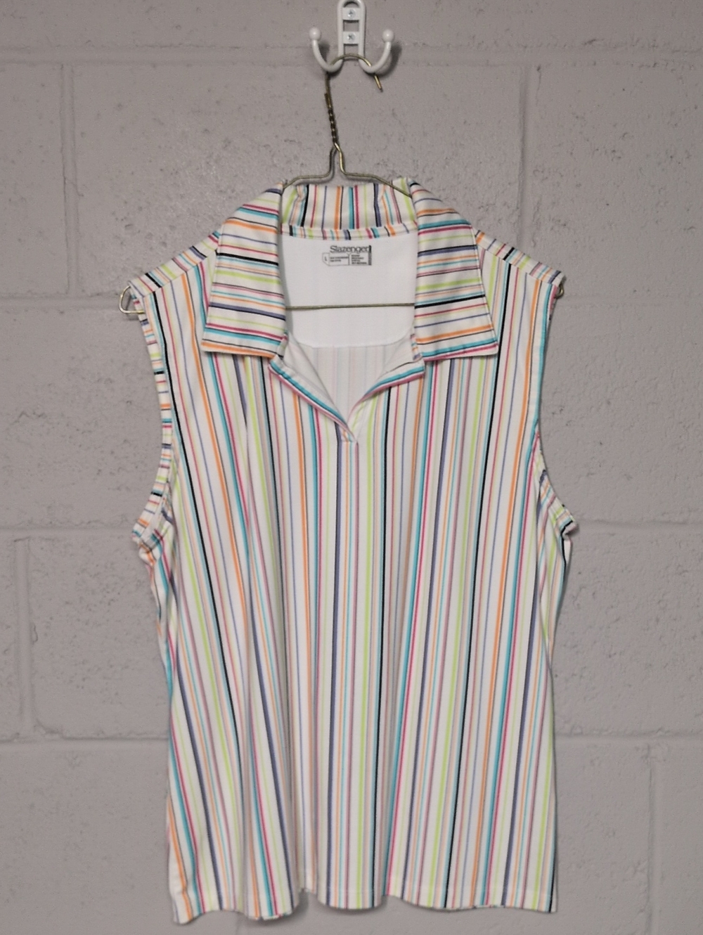 Women's Sleeveless Striped Polo Tank Golf Shirt Size Large - Multicolor, Sporty